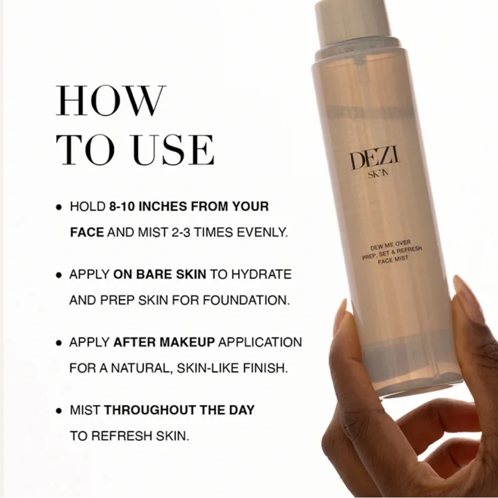 DEZI Skin (Sk’n) Dew Me Over Prep, Set & Refresh Face Mist all skin types